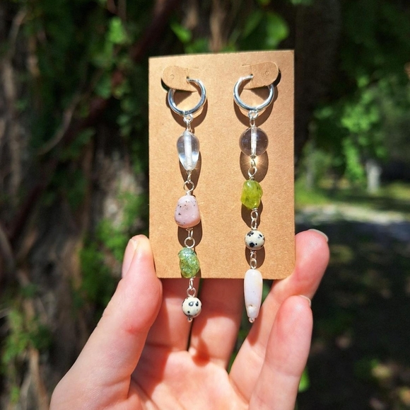 Pink Opal, Peridot Sterling Silver Earrings - Picture 1 of 7